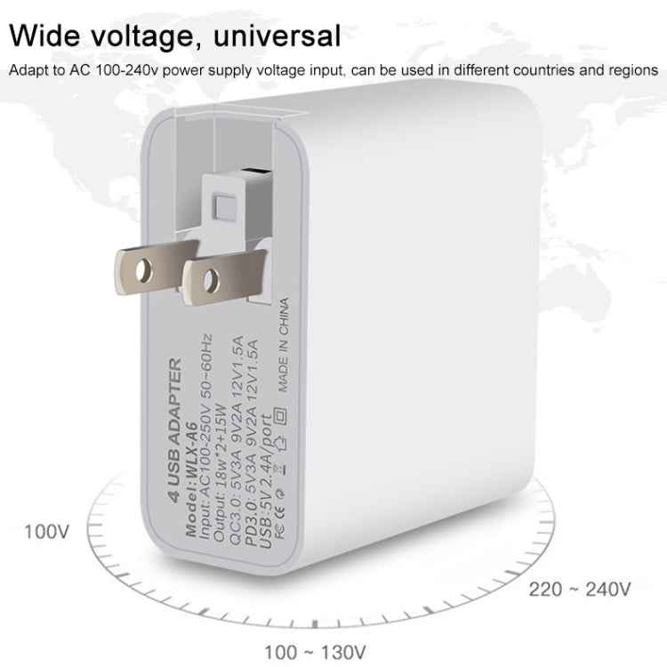 WLX-A6 4 Ports Quick Charging USB Travel Charger Power Adapter, US Plug