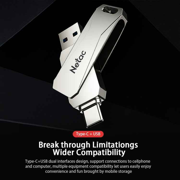 Netac U782C 128GB USB-C / Type-C + USB 3.0 360 Degrees Rotation Zinc Alloy Flash Drive OTG U Disk