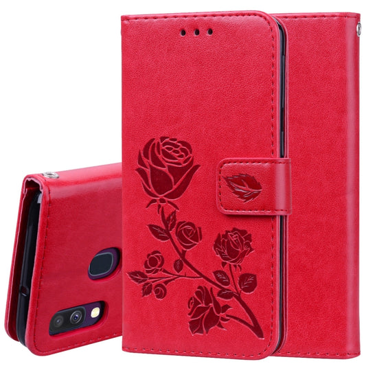 Rose Embossed Horizontal Flip PU Leather Case for Galaxy A40, with Holder & Card Slots & Wallet