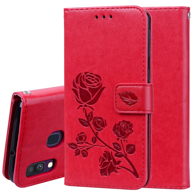 Rose Embossed Horizontal Flip PU Leather Case for Galaxy A40, with Holder & Card Slots & Wallet, For Samsung Galaxy A40