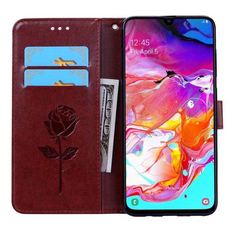 Rose Embossed Horizontal Flip PU Leather Case for Galaxy A70, with Holder & Card Slots & Wallet