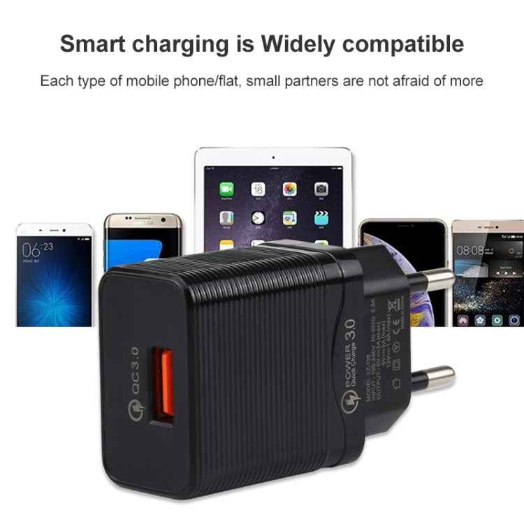 LZ-728 2 in 1 18W QC 3.0 USB Interface Travel Charger + USB to USB-C / Type-C Data Cable Set, EU Plug, Cable Length: 1m