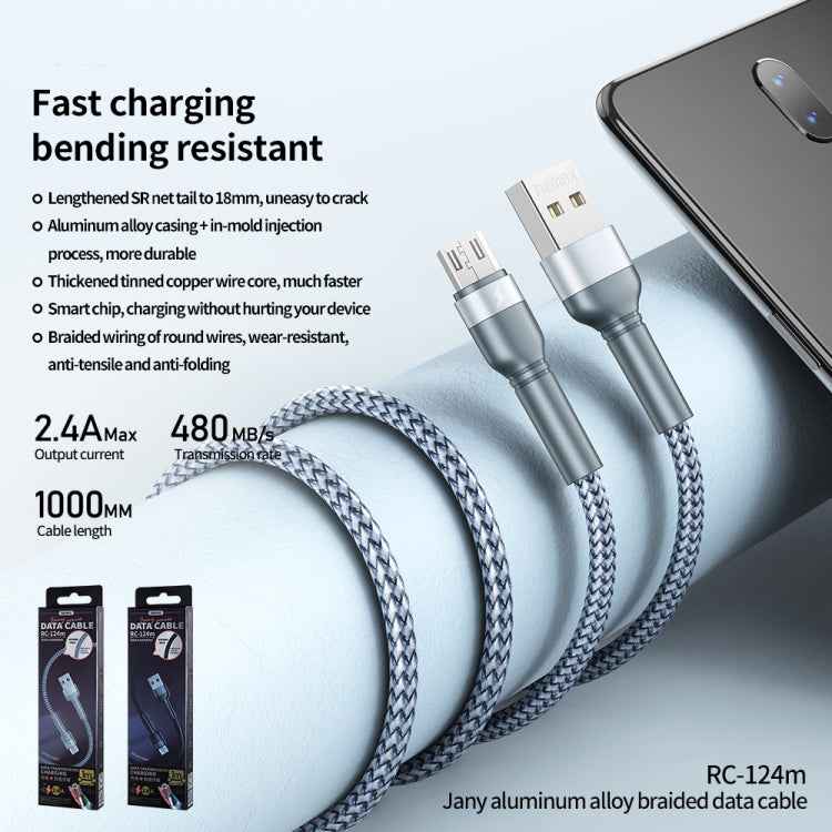 REMAX RC-124m 1m 2.4A USB to Micro USB Aluminum Alloy Braid Fast Charging Data Cable