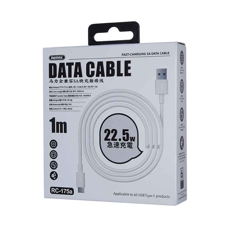 REMAX Marlik Series RC-175a 22.5W 5A USB to USB-C / Type-C Interface Fully Compatible Fast Charging Data Cable, Cable Length: 1m