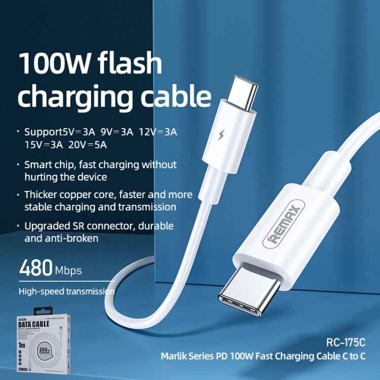 REMAX Marlik Series RC-175c PD 100W USB-C / Type-C to USB-C / Type-C Interface Fast Charging Data Cable, Cable Length: 1m