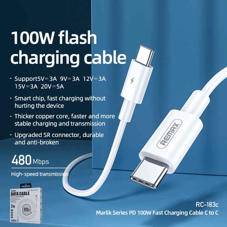REMAX Marlik Series RC-183c PD 100W USB-C / Type-C to USB-C / Type-C Interface Fast Charging Data Cable, Cable Length: 2m