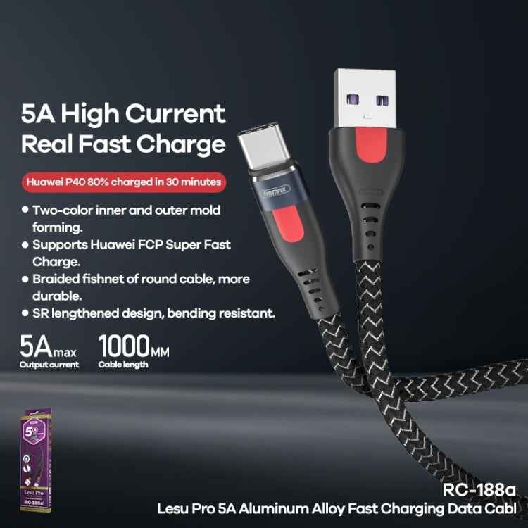 REMAX RC-188a Lesu Pro 1m 5A USB to USB-C / Type-C Aluminum Alloy Braid Fast Charging Data Cable