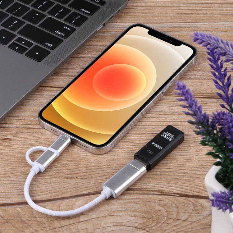 USB 3.0 Female to 8 Pin + USB-C / Type-C Male Charging + Transmission OTG Nylon Braided Adapter Cable, Cable Length: 11cm, 8 Pin Silver + White, 8 Pin Black, 8 Pin Red, 8 Pin Blue