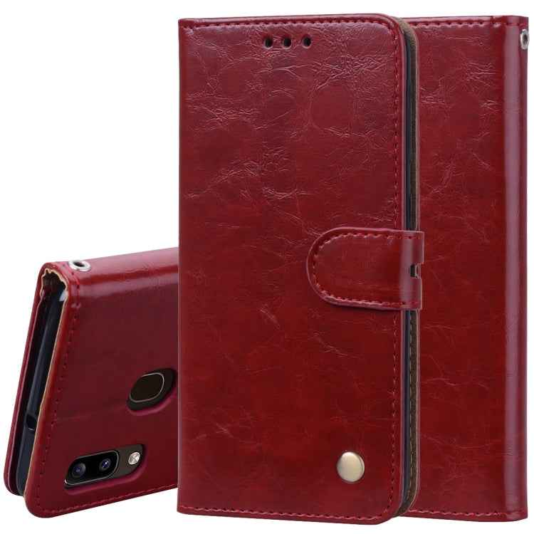 Business Style Oil Wax Texture Horizontal Flip Leather Case for Galaxy A20e, with Holder & Card Slots & Wallet