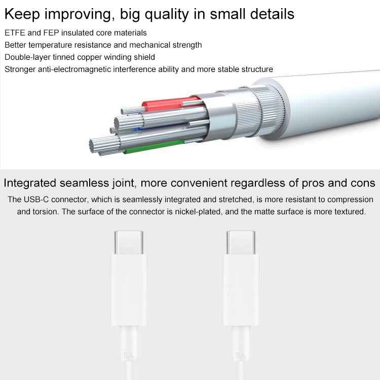 Original Huawei CP43 5A USB-C / Type-C to USB-C / Type-C Fast Charging Data Cable, Cable Length: 1m