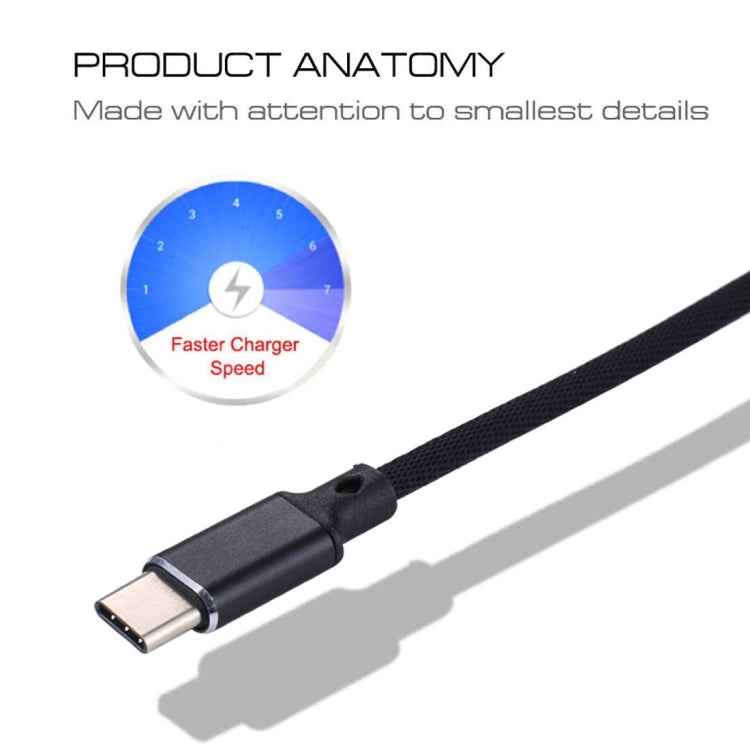 1m 2A Output USB to USB-C / Type-C Nylon Weave Style Data Sync Charging Cable, 2A Black