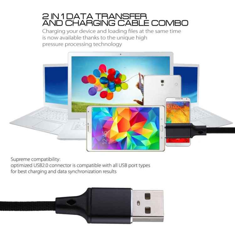 1m 2A Output USB to USB-C / Type-C Nylon Weave Style Data Sync Charging Cable, 2A Black