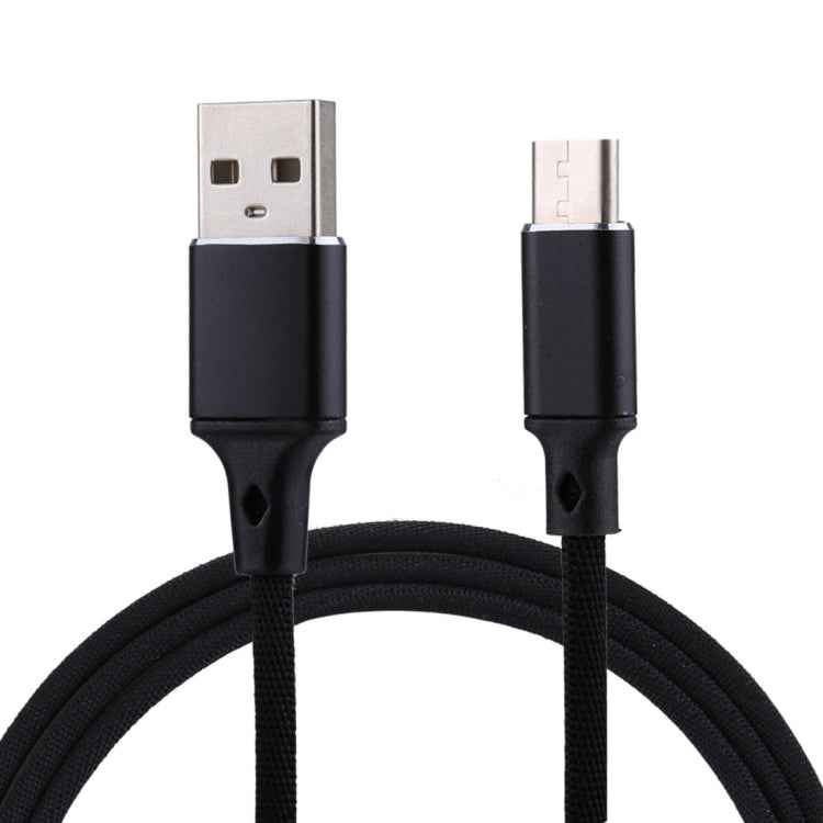 1m 2A Output USB to USB-C / Type-C Nylon Weave Style Data Sync Charging Cable, 2A Black