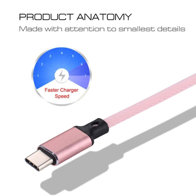 1m 2A Output USB to USB-C / Type-C Nylon Weave Style Data Sync Charging Cable, 2A Pink, 2A Grey, 2A Red, 2A White, 2A Black
