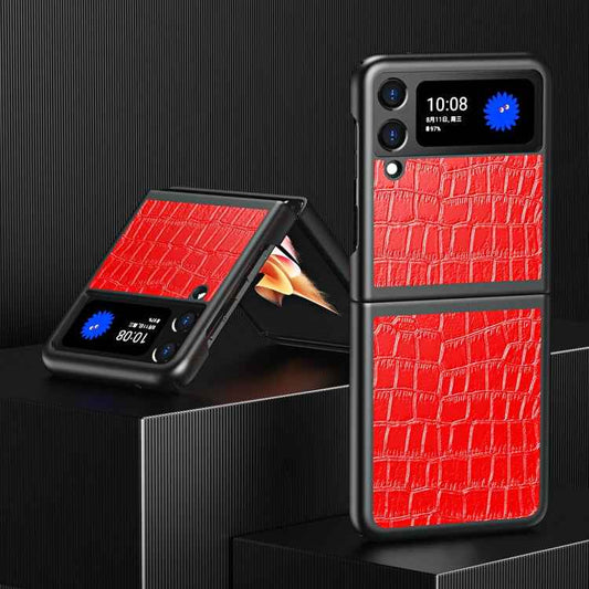 For Samsung Galaxy Z Flip Crocodile Texture Leather Folding Protective Case