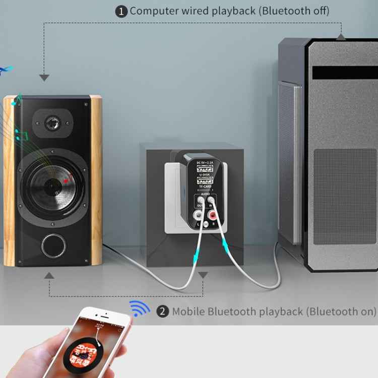 K16 2 in 1 3.5mm AUX + RAC Dual Output Plug-in Bluetooth 5.0 Audio Transmitter Receiver with Remote Control, EU Plug