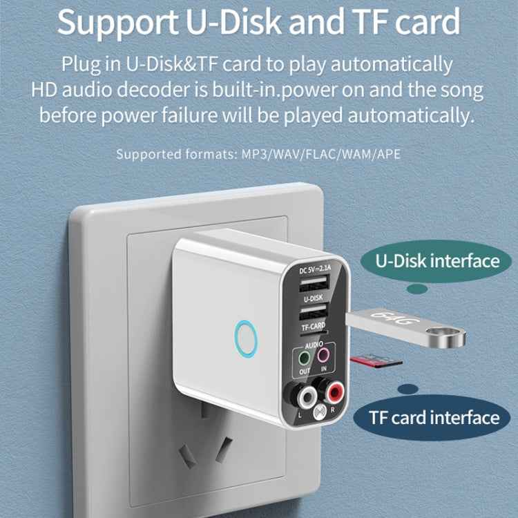 K16 2 in 1 3.5mm AUX + RAC Dual Output Plug-in Bluetooth 5.0 Audio Transmitter Receiver with Remote Control, CN Plug
