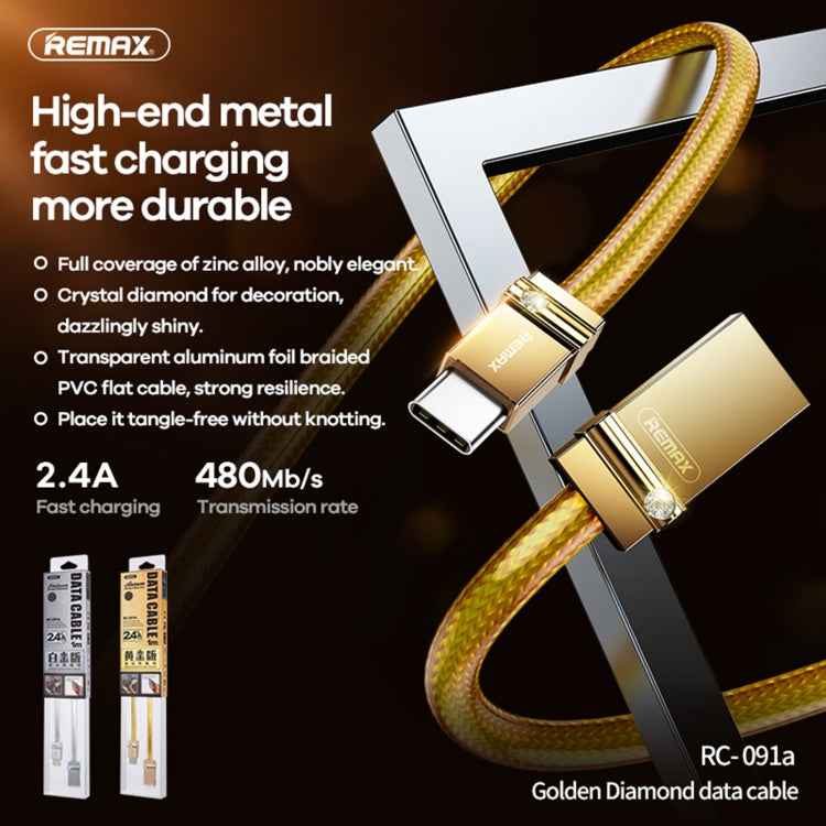 REMAX RC-091a 2.4A USB to USB-C / Type-C Golden Diamond Data Sync Charging Cable, Cable Length: 1m