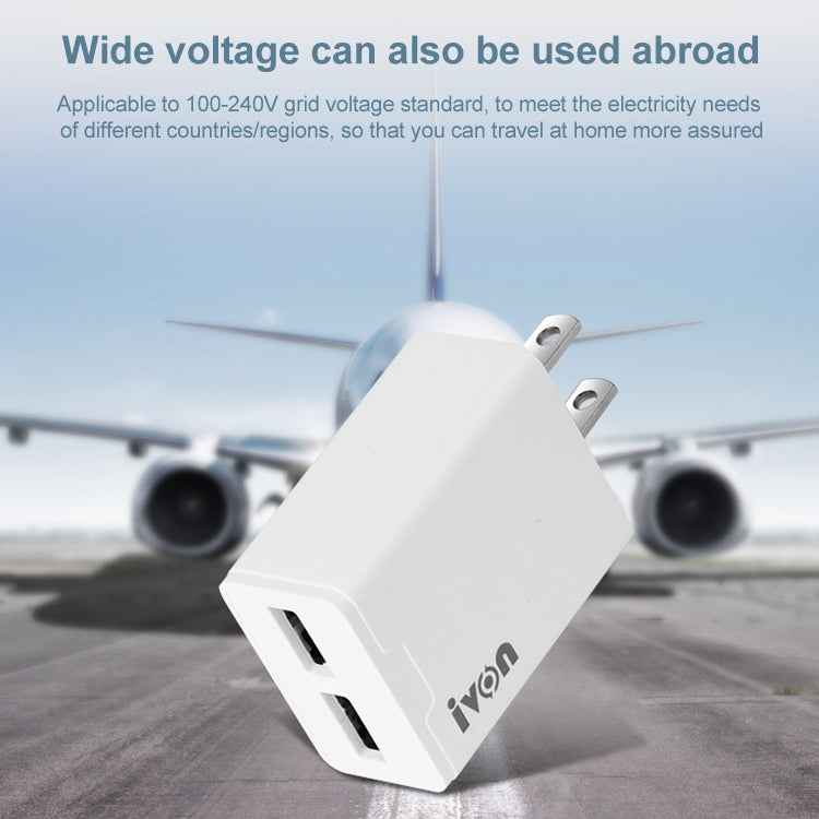 IVON AD38 5V 2.1A Dual USB Port Travel Charger, US Plug