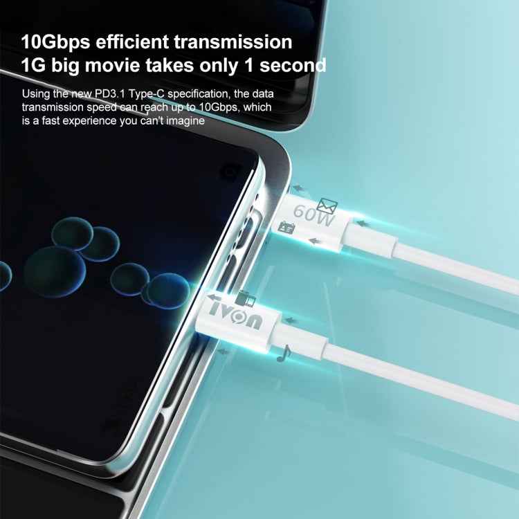 IVON CA203 60W PD USB-C / Type-C to USB-C / Type-C Fast Charging Data Cable, Cable Length: 1m
