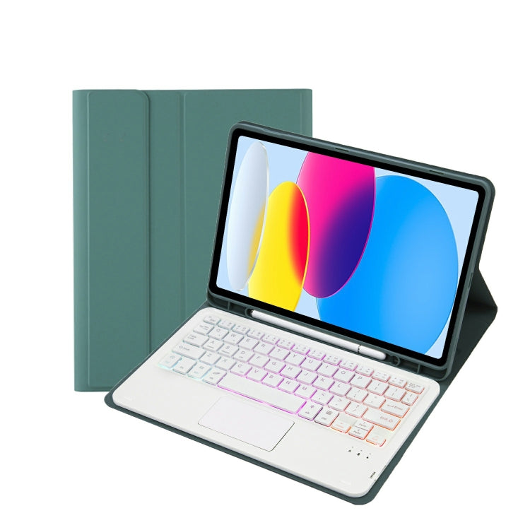 For iPad 11 2025 / 10th Gen 10.9 2022 A10B-AS Lambskin Texture Backlight Bluetooth Touch Keyboard Leather Tablet Case with Pen Slot
