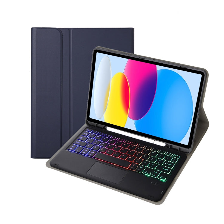 For iPad 11 2025 / 10th Gen 10.9 2022 A10B-AS Lambskin Texture Backlight Bluetooth Touch Keyboard Leather Tablet Case with Pen Slot