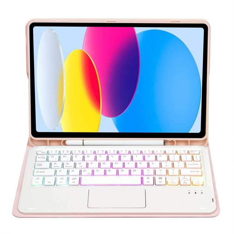 For iPad 11 2025 / 10th Gen 10.9 2022 A10B-AS Lambskin Texture Backlight Bluetooth Touch Keyboard Leather Tablet Case with Pen Slot, A10B-AS