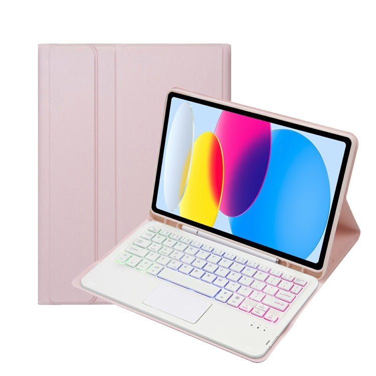 For iPad 11 2025 / 10th Gen 10.9 2022 A10B-AS Lambskin Texture Backlight Bluetooth Touch Keyboard Leather Tablet Case with Pen Slot