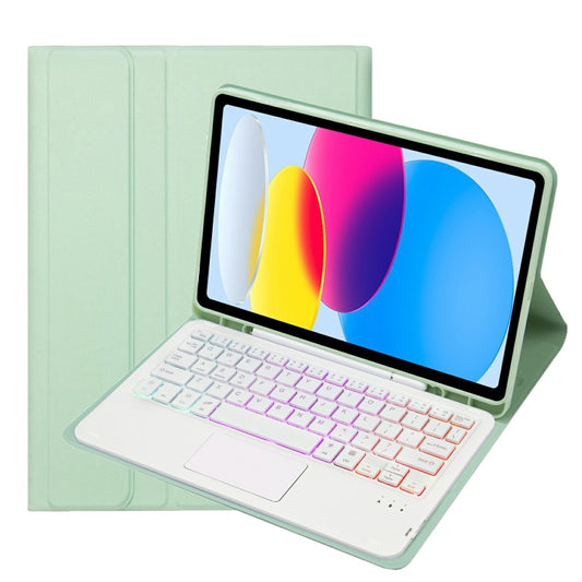 For iPad 11 2025 / 10th Gen 10.9 2022 A10B-AS Lambskin Texture Backlight Bluetooth Touch Keyboard Leather Tablet Case with Pen Slot