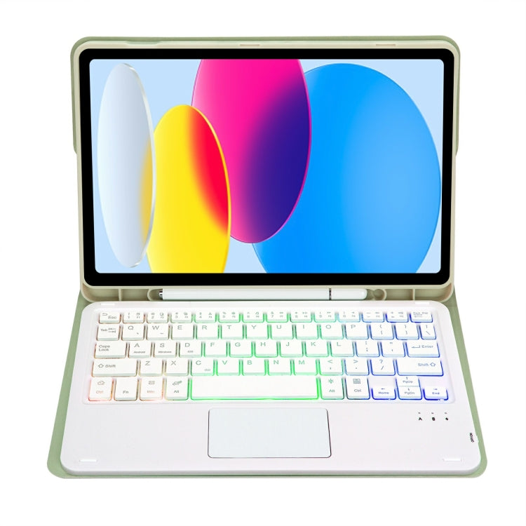 For iPad 11 2025 / 10th Gen 10.9 2022 A10B-AS Lambskin Texture Backlight Bluetooth Touch Keyboard Leather Tablet Case with Pen Slot