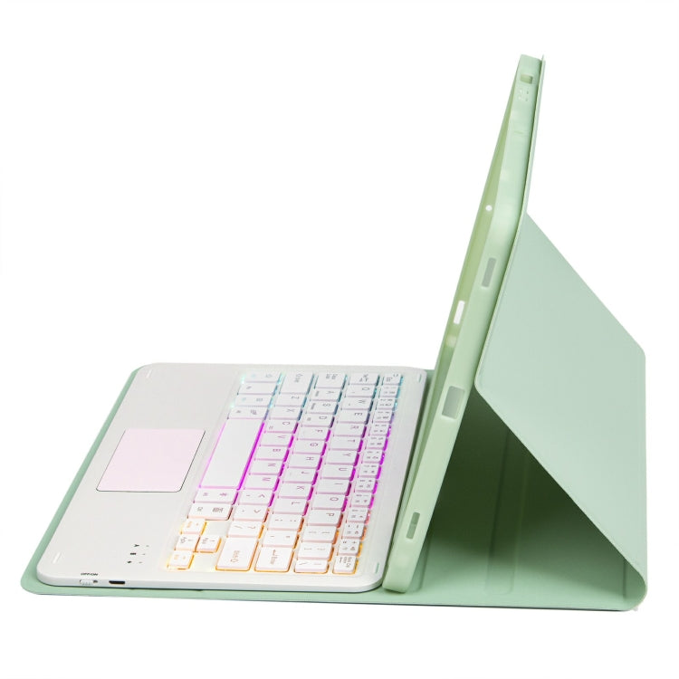 For iPad 11 2025 / 10th Gen 10.9 2022 A10B-AS Lambskin Texture Backlight Bluetooth Touch Keyboard Leather Tablet Case with Pen Slot