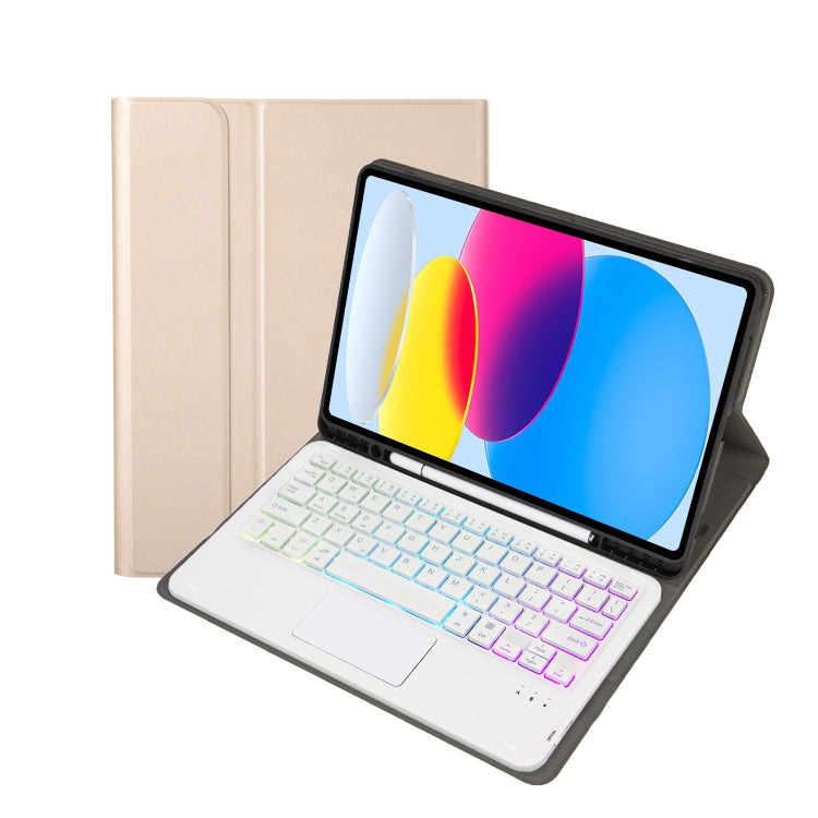 For iPad 11 2025 / 10th Gen 10.9 2022 A10B-AS Lambskin Texture Backlight Bluetooth Touch Keyboard Leather Tablet Case with Pen Slot