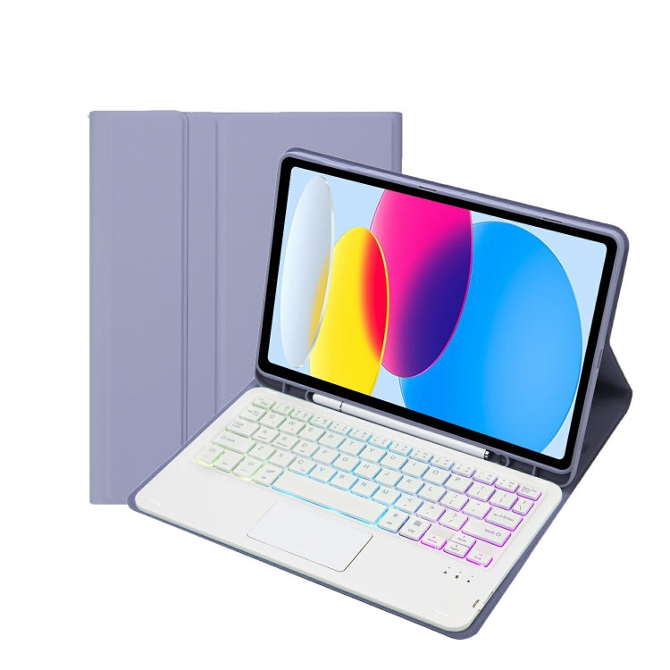 For iPad 11 2025 / 10th Gen 10.9 2022 A10B-AS Lambskin Texture Backlight Bluetooth Touch Keyboard Leather Tablet Case with Pen Slot