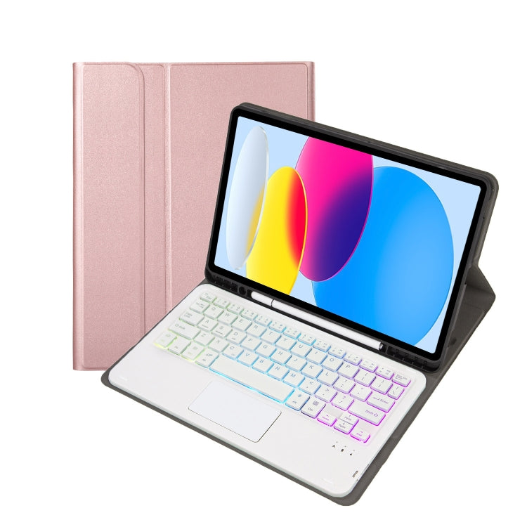 For iPad 11 2025 / 10th Gen 10.9 2022 A10B-AS Lambskin Texture Backlight Bluetooth Touch Keyboard Leather Tablet Case with Pen Slot