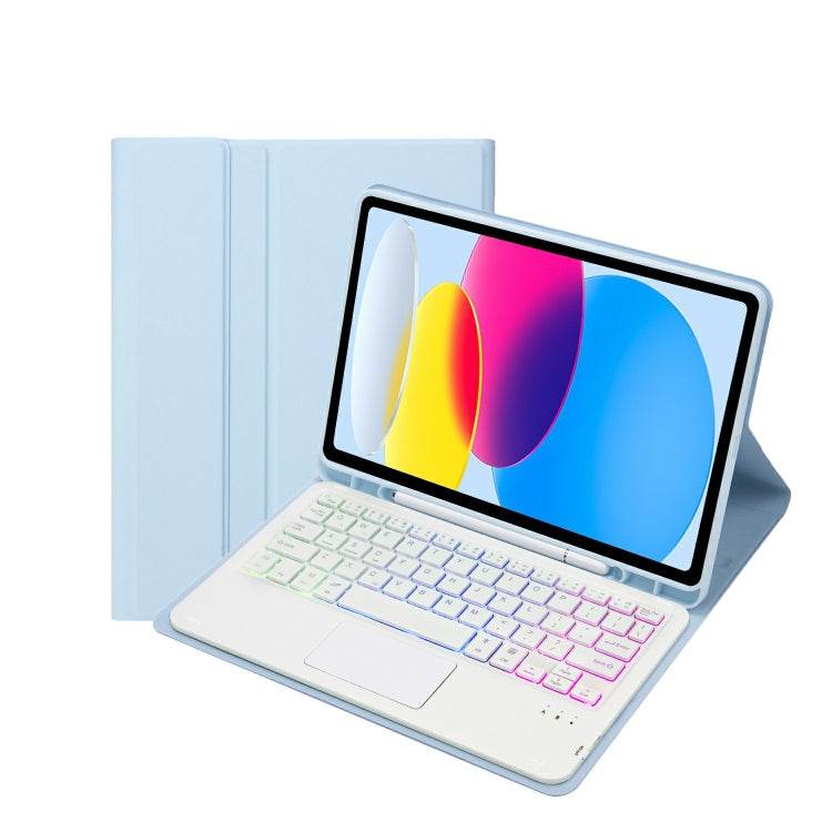 For iPad 11 2025 / 10th Gen 10.9 2022 A10B-AS Lambskin Texture Backlight Bluetooth Touch Keyboard Leather Tablet Case with Pen Slot