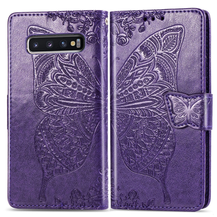 Funda de piel con tapa horizontal con estampado de mariposas y flores para Galaxy S10, con soporte, ranuras para tarjetas, cartera y cordón.