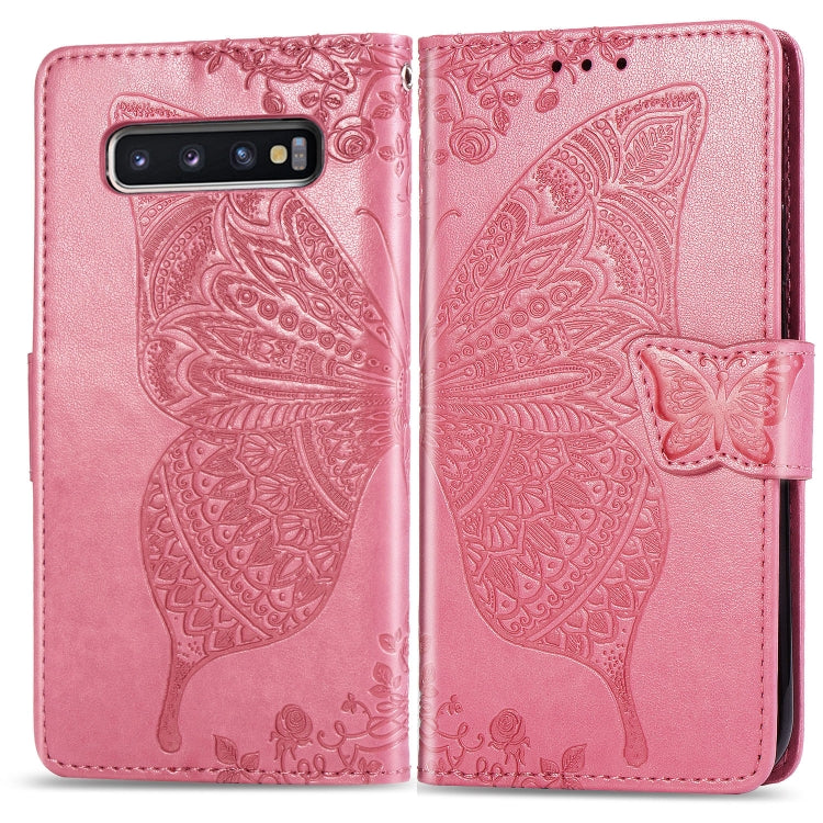 Funda de piel con tapa horizontal con estampado de mariposas y flores para Galaxy S10, con soporte, ranuras para tarjetas, cartera y cordón.
