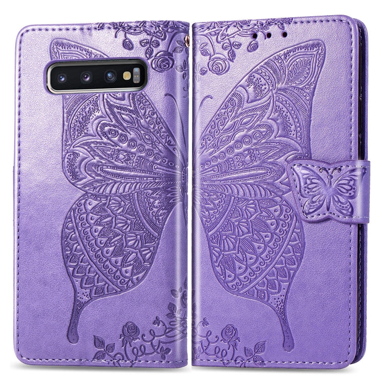 Funda de piel con tapa horizontal con estampado de mariposas y flores para Galaxy S10, con soporte, ranuras para tarjetas, cartera y cordón.