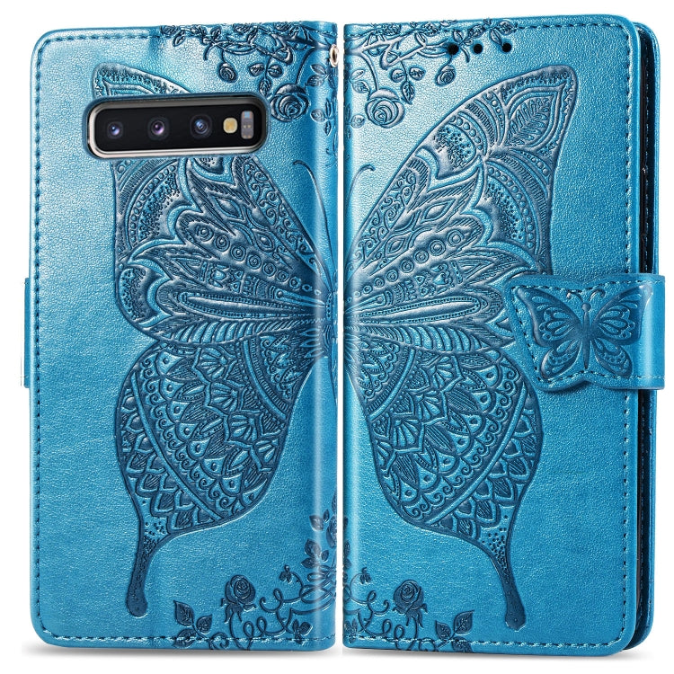 Funda de piel con tapa horizontal con estampado de mariposas y flores para Galaxy S10, con soporte, ranuras para tarjetas, cartera y cordón.