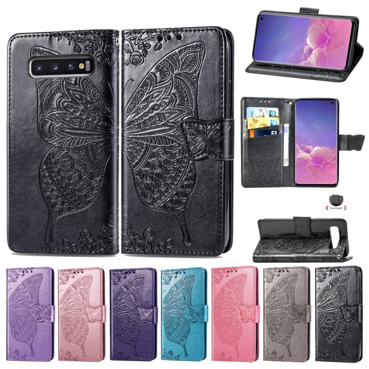 Funda de piel con tapa horizontal con estampado de mariposas y flores para Galaxy S10, con soporte, ranuras para tarjetas, cartera y cordón.