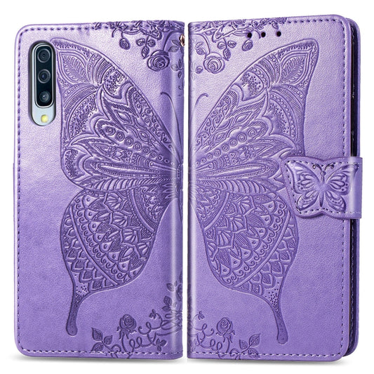 Butterfly Love Flowers Embossing Horizontal Flip Leather Case for Galaxy A70, with Holder & Card Slots & Wallet & Lanyard