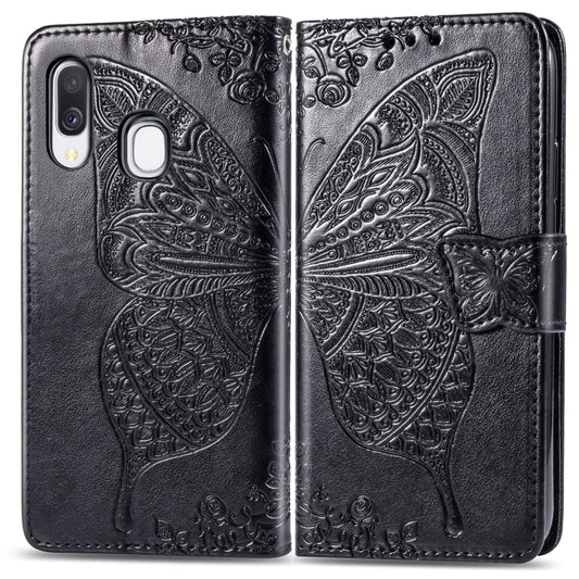 Butterfly Love Flowers Embossing Horizontal Flip Leather Case for Galaxy A40, with Holder & Card Slots & Wallet & Lanyard, For Galaxy A40