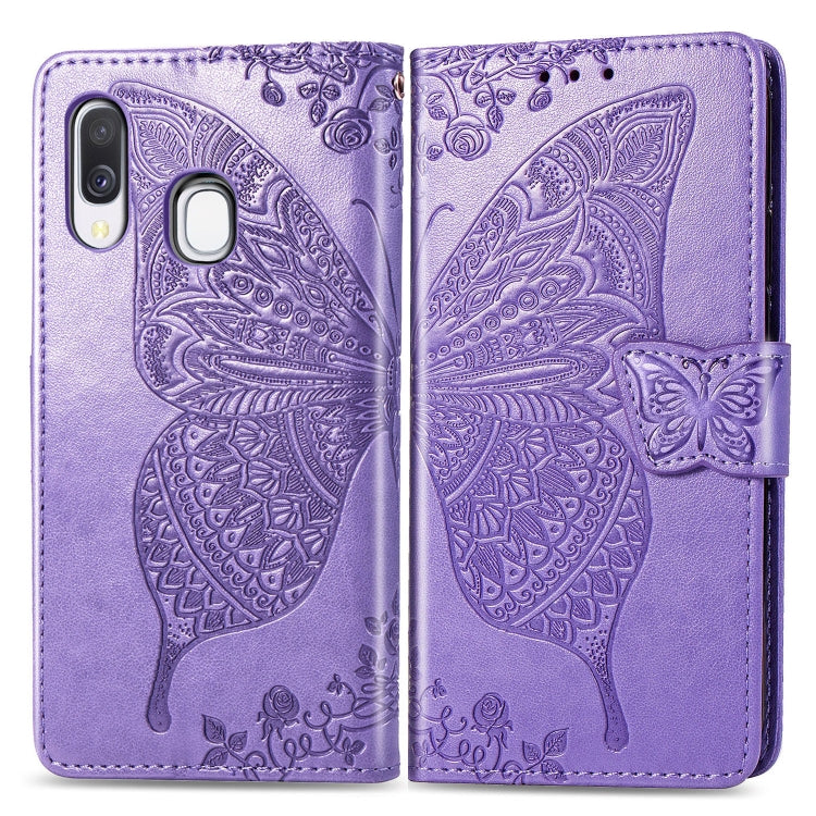 Butterfly Love Flowers Embossing Horizontal Flip Leather Case for Galaxy A40, with Holder & Card Slots & Wallet & Lanyard