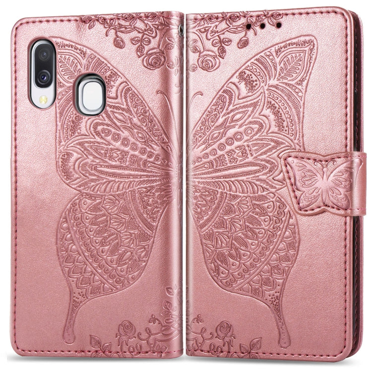 Butterfly Love Flowers Embossing Horizontal Flip Leather Case for Galaxy A40, with Holder & Card Slots & Wallet & Lanyard, For Galaxy A40