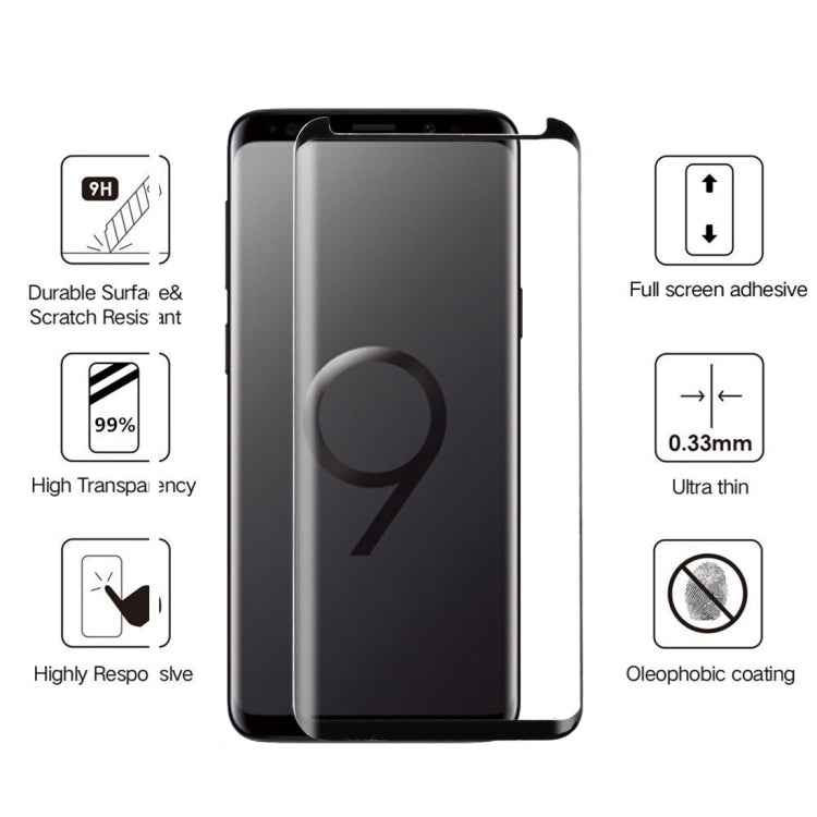 For Galaxy S9 0.33mm 9H Surface Hardness 3D Curved Edge Anti-scratch Non-full Screen HD Fully Adhesive Glass Screen Protector, For Galaxy S9 Fully Adhesive