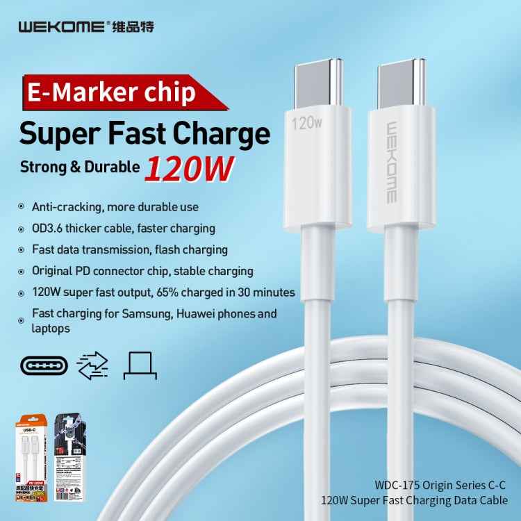 WK WDC-175 120W USB-C/Type-C to USB/Type-C Fast Charge Data Cable, Length: 1.2m