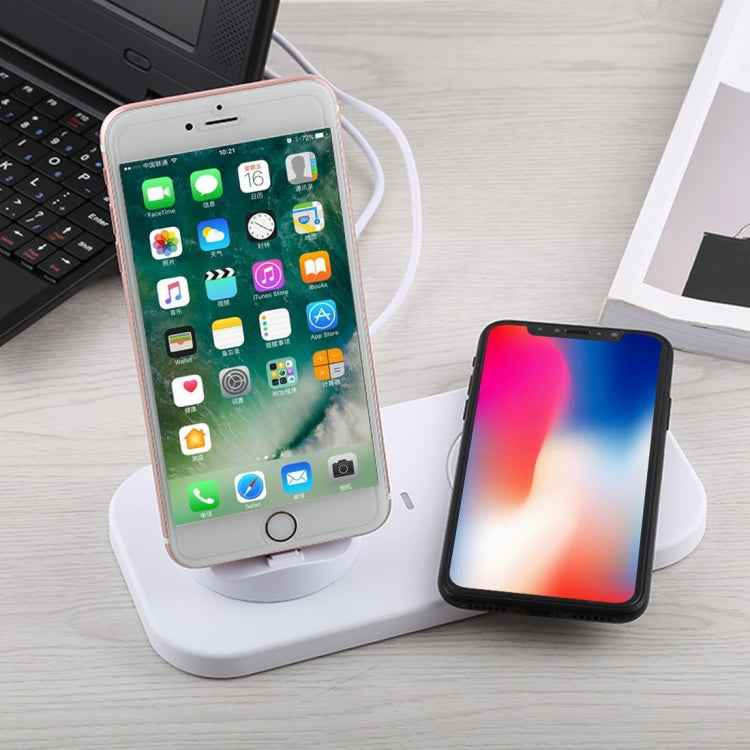 USB to 3 in 1 (8 Pin + Micro USB + USB-C / Type-C) Dock Charger Desktop Charging Data Sync Stand Station Holder with Qi Wireless Charger & USB Cable