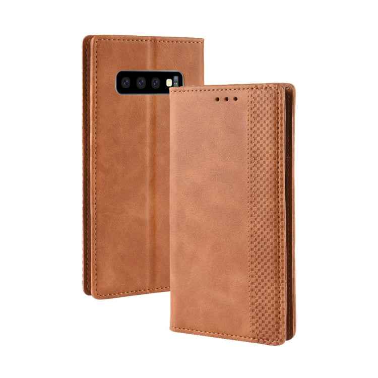 Magnetic Buckle Retro Crazy Horse Texture Horizontal Flip Leather Case for Galaxy S10 (5G), with Holder & Card Slots & Photo Frame