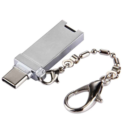 Mini Aluminum Alloy USB 2.0 Female to USB-C / Type-C Male Port Connector Adapter with Chain
