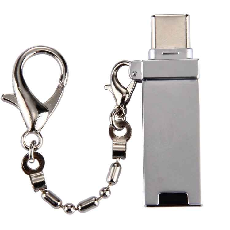 Mini Aluminum Alloy USB 2.0 Female to USB-C / Type-C Male Port Connector Adapter with Chain